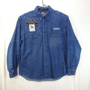 Harley-Davidson Long Sleeve L Denim Shirt Embroidered Patch Chapter Wisconsin